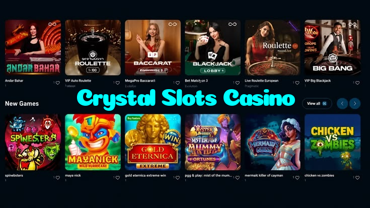Crystal Slots Casino casino presented on mobile device in Pakistan with slots and live games